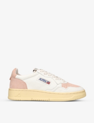 Autry Womens Pink Comb Medalist Brand-embroidered Suede And Leather Low-top Trainers