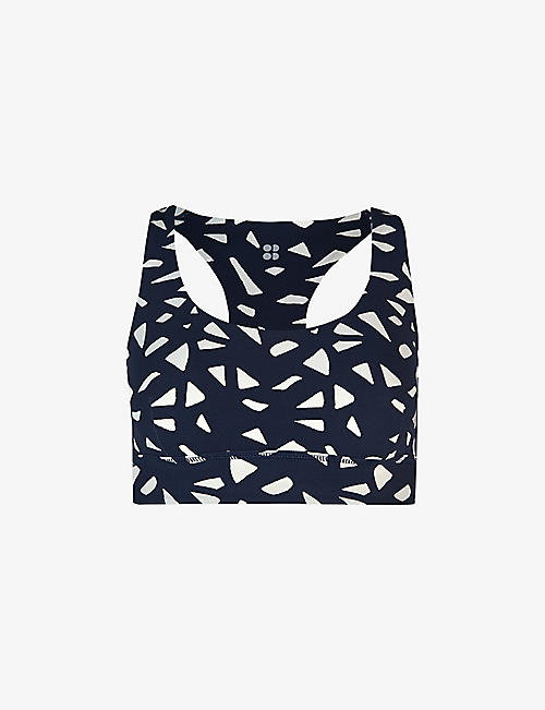 SWEATY BETTY: Graphic-print reversible stretch-woven sports bra