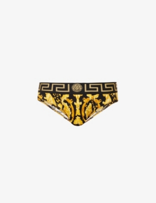 Versace Baroque-print Cotton Briefs In Black+print