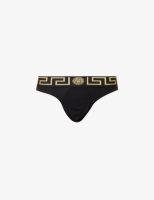 Versace Mens Black Gold Greek Key Branded-waistband Stretch-cotton ...