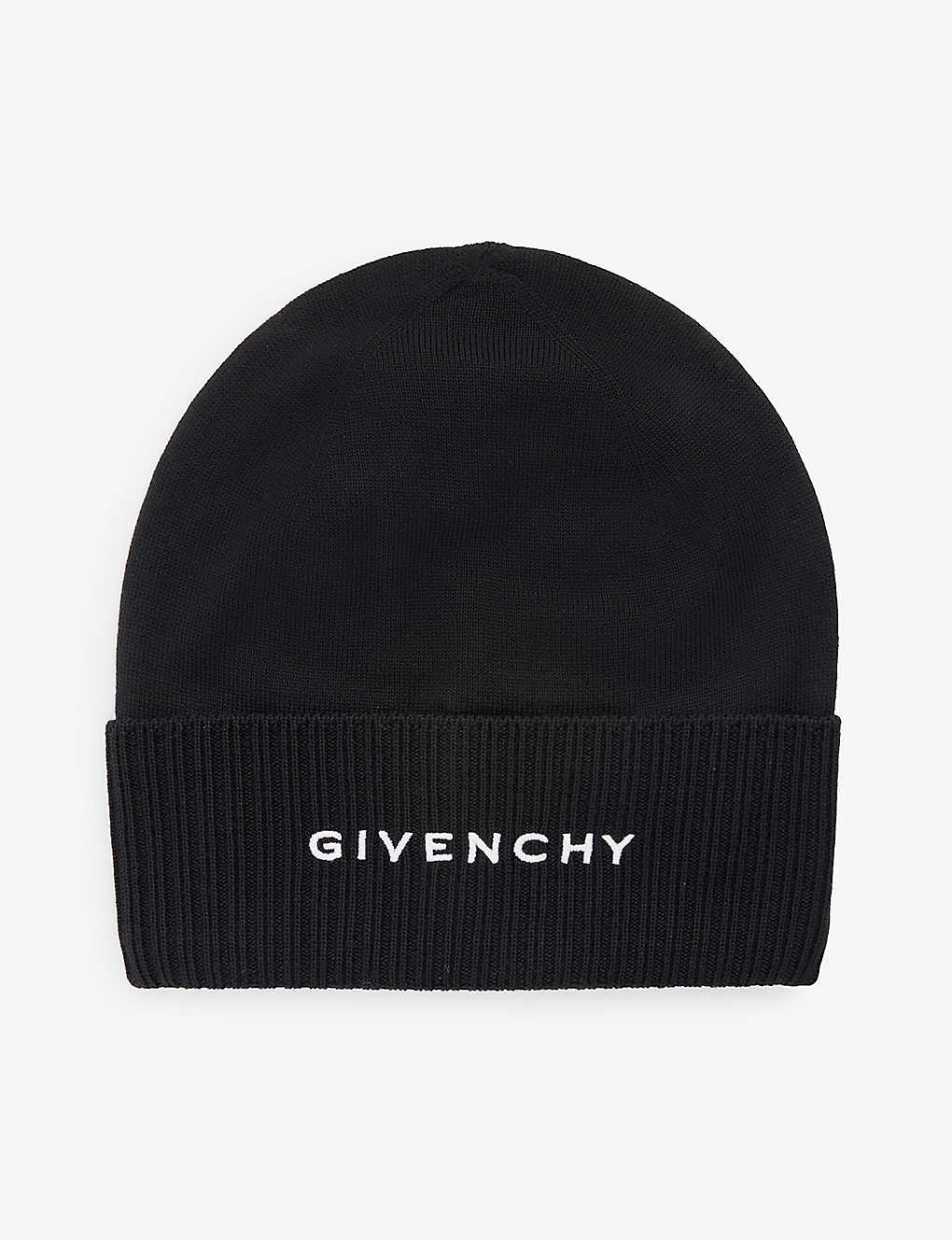 GIVENCHY GIVENCHY WOMEN'S BLACK/ WHITE LOGO-EMBROIDERED WOOL-KNIT BEANIE,65611198