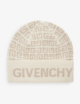 GIVENCHY MONOGRAM-PATTERN FOLDED-BRIM WOOL AND CASHMERE BEANIE,65611235