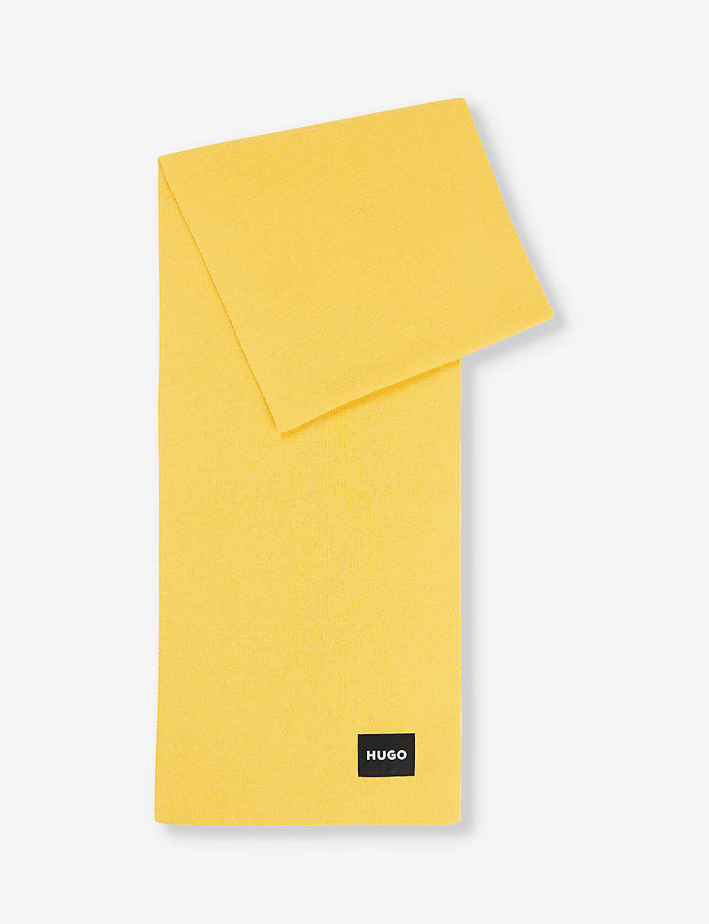Hugo Mens Medium Yellow Logo-patch Woven-knit Scarf