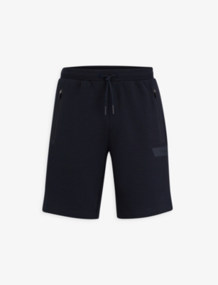 Shop Hugo Boss Boss Men's Dark Blue Logo-patch Drawstring Stretch-cotton Shorts