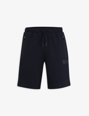 Hugo Boss Logo-patch Cotton Track Shorts In Dark Blue