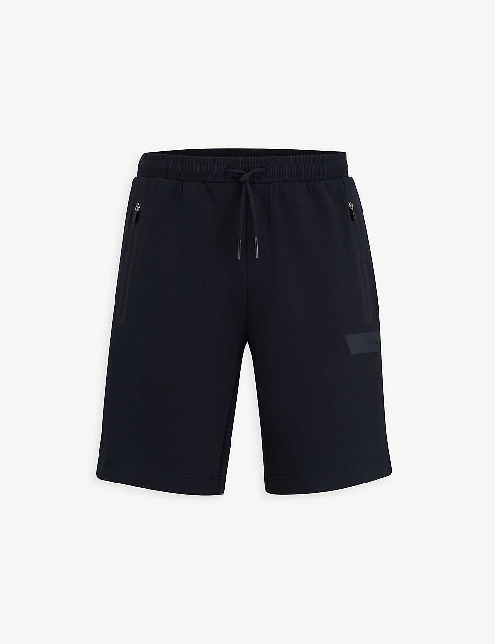 Shop Hugo Boss Logo-patch Drawstring Stretch-cotton Shorts In Dark Blue
