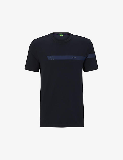 BOSS: Brand-print ribbed-trim cotton-jersey T-shirt