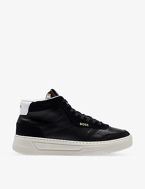 BOSS: Logo-printed chunky-sole leather high-top trainers