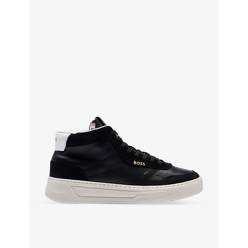 Hugo Boss Boss Mens Black Logo-printed Chunky-sole Leather High-top Trainers