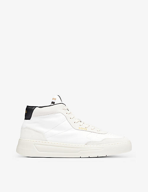 BOSS: Logo-printed chunky-sole leather high-top trainers