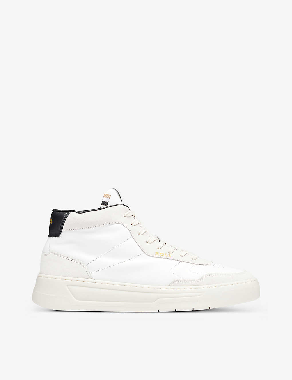 Hugo Boss Boss Mens Natural Logo-printed Chunky-sole Leather High-top Trainers In Cream