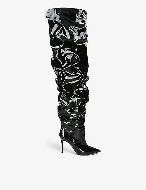 AMINA MUADDI: Jaheel rippled-texture leather heeled thigh-high boots