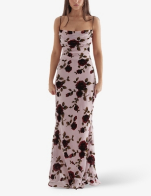 House Of Cb Womens Pink Serena Floral-print Stretch-woven Maxi Dress In Pink