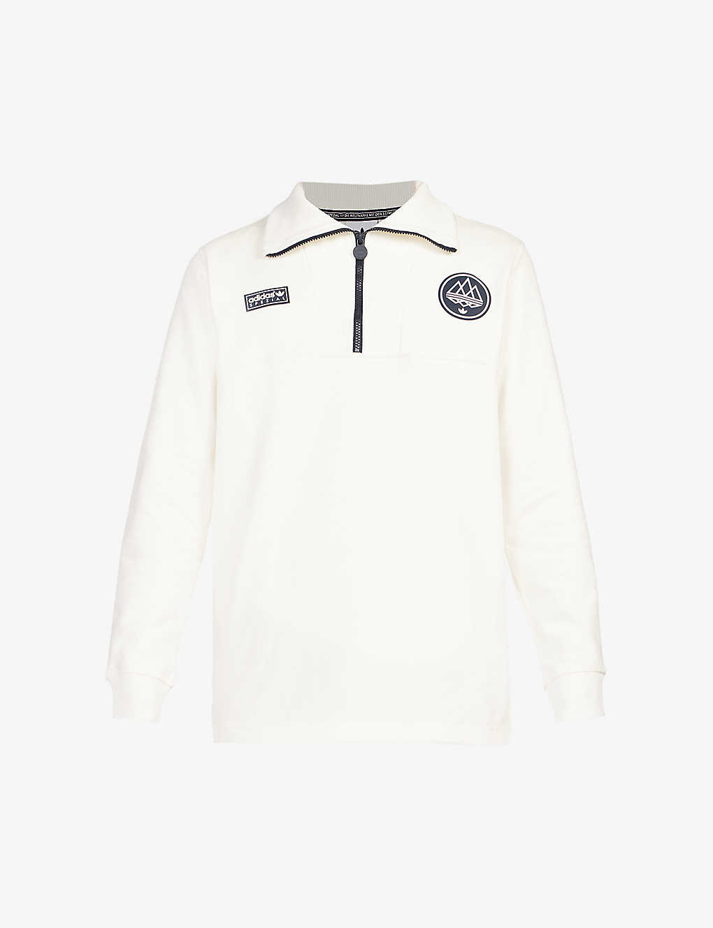 Adidas Statement Mens Off White Spezial Trefoil Half-zip Logo-print Cotton Jumper