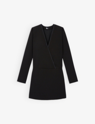 The Kooples Womens Bla01 Double-breasted Pleated-hem Stretch-woven Mini Blazer Dress In Black