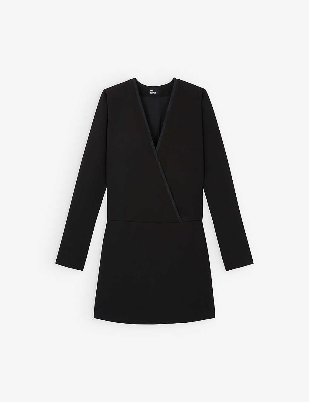 The Kooples Womens Bla01 Double-breasted Pleated-hem Stretch-woven Mini Blazer Dress In Black