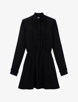 The Kooples Pleated Shirt Dress In Black