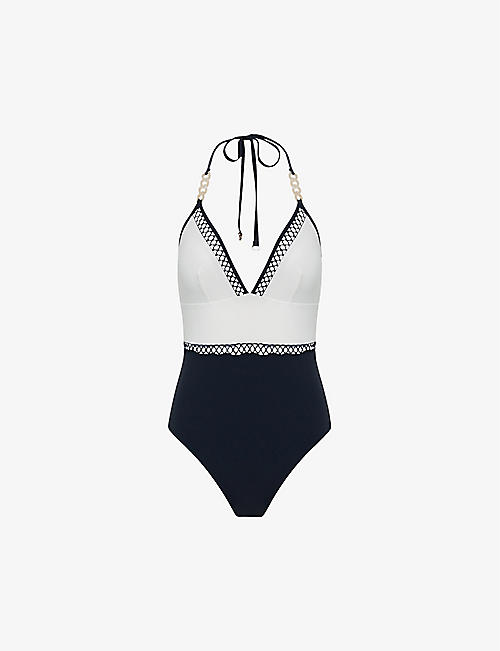 REISS: Ray colourblock stretch-nylon swimsuit