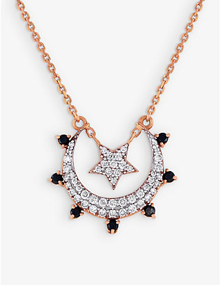 THE ALKEMISTRY: Meher Crescent Star 18ct yellow-gold and 0.42ct white and black diamond pendant necklace