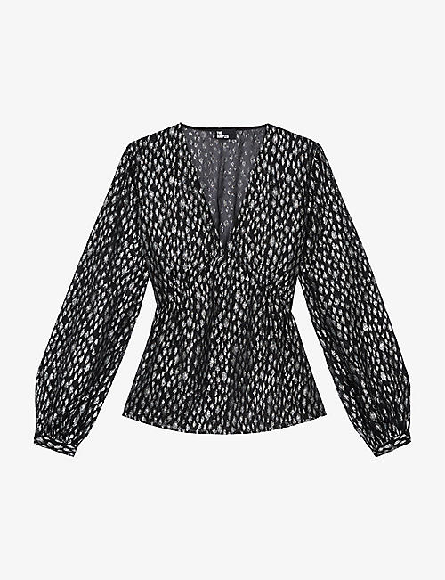 THE KOOPLES: Metallic-print leopard-pattern woven blouse