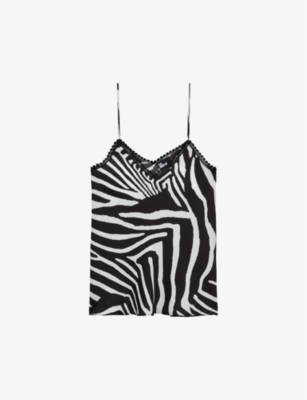 The Kooples Lace Trim Zebra Print Camisole In Bla09