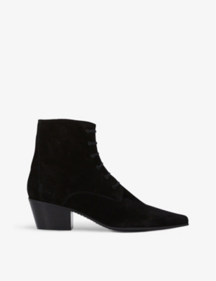 The Kooples Womens Bla01 High-top Bevelled-heel Suede Ankle Boots In Black