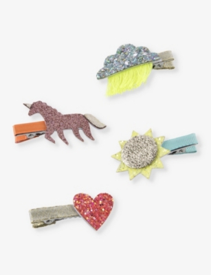 Shop Meri Meri Girls Multi Kids Icon Glitter-embellished Fabric Hairclips Pack Of Four
