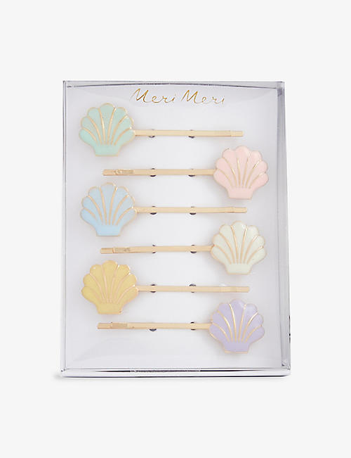 MERI MERI: Shell-embellished enamel hair slides set of six