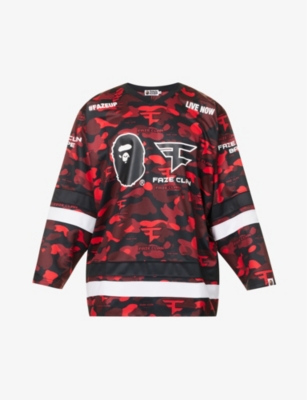 A BATHING APE: A Bathing Ape x FaZe Clan brand-print long-sleeved oversized-fit jersey T-shirt