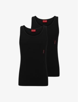 Hugo Pack Of Two Vertical Logo-print Stretch-cotton Vests In Black