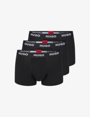 Hugo Boss Three-pack Of Logo-waistband Trunks In Stretch Cotton In Black