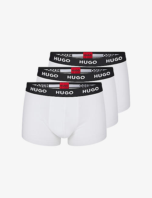 HUGO: Pack of three logo-waistband stretch-cotton trunks