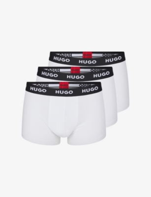 Hugo Boss Three-pack Of Logo-waistband Trunks In Stretch Cotton In White