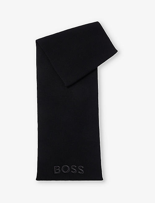 BOSS: Logo-embroidered virgin-wool scarf