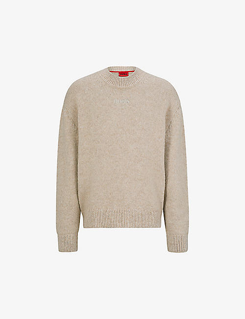 HUGO: Logo-embroidered knitted wool-blend jumper