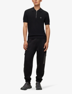 Shop Hugo Men's Black Logo-patch Slim-fit Knitted Jumper