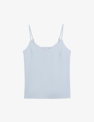 Ted Baker Womens Baby-blue Andreno Looped-trim V-neck Woven Cami Top