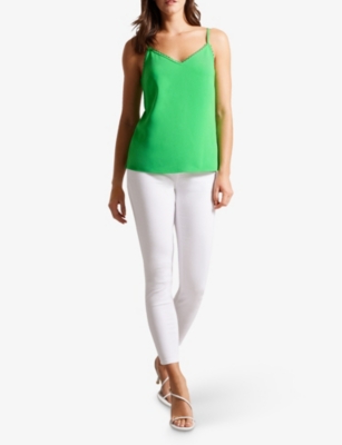 Shop Ted Baker Women's Green Andreno Looped-trim V-neck Woven Cami Top