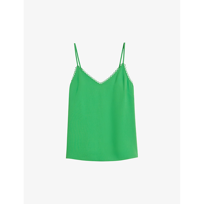 Ted Baker Womens Green Andreno Looped-trim V-neck Woven Cami Top