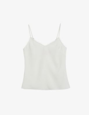 Ted Baker Womens White Andreno Looped-trim V-neck Woven Cami Top