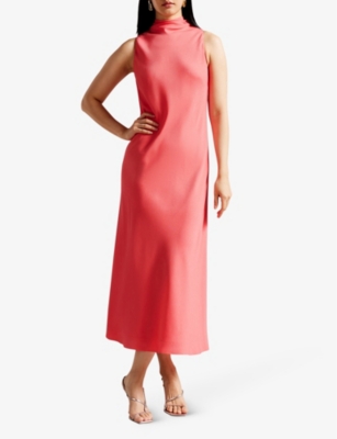 Shop Ted Baker Women's Coral Eleanar Tied Cowl-neck Recycled-polyester Midi Dress In Orange