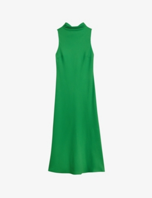 TED BAKER TED BAKER WOMEN'S GREEN ELEANAR TIED COWL-NECK RECYCLED-POLYESTER MIDI DRESS,66454756