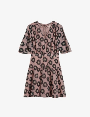 Shop Ted Baker Lucieey Floral-print Tiered Fit-and-flare Woven Mini Dress In Pink