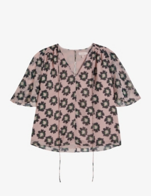 TED BAKER: Split-sleeve floral-print woven top
