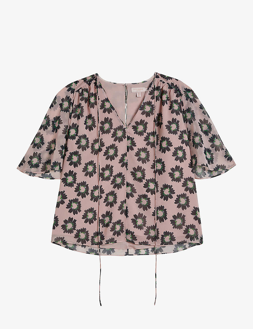 Shop Ted Baker Women's Pink Split-sleeve Floral-print Woven Top