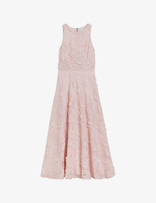 TED BAKER: Ullaa rose-embroidered woven midi dress