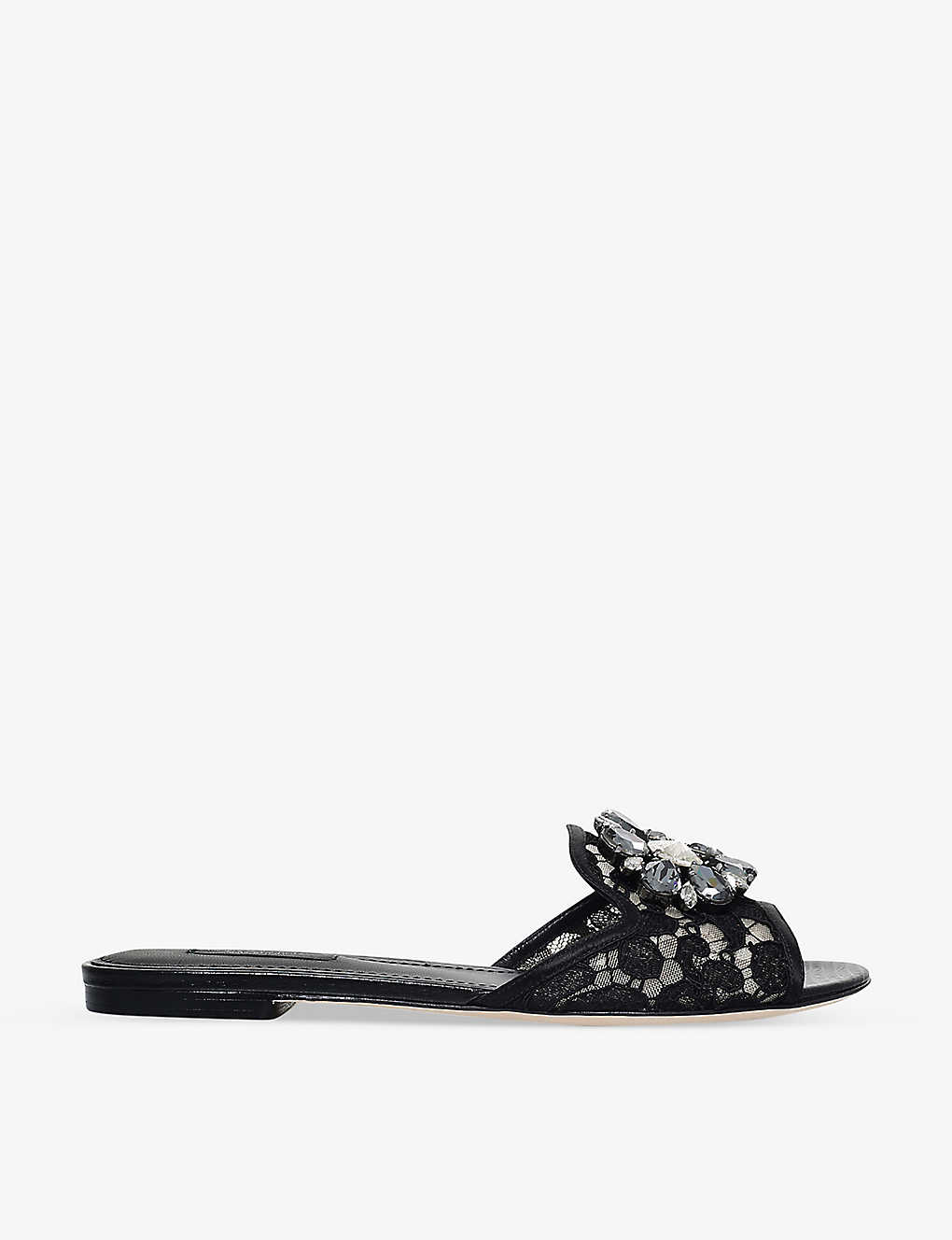 DOLCE & GABBANA BIANCA BROOCH-EMBELLISHED LACE AND MESH SANDALS,65694665