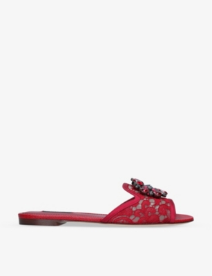 Dolce & Gabbana Bianca Gemstone Cluster Sandals In Red/dark
