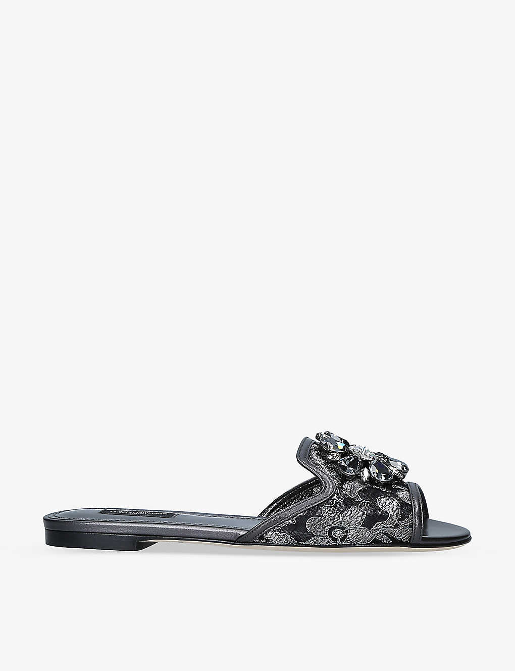 DOLCE & GABBANA DOLCE & GABBANA WOMEN'S SILVER BIANCA BROOCH-EMBELLISHED LACE AND MESH SANDALS,65694870