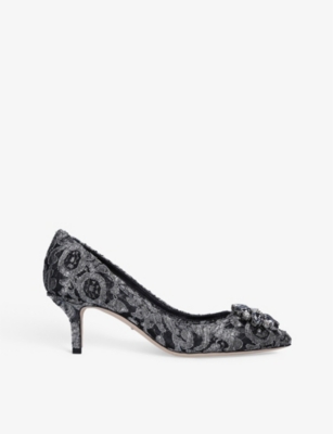 Dolce & Gabbana Bellucci 60 Lurex Lace Pumps With Brooch Detail In Pewter